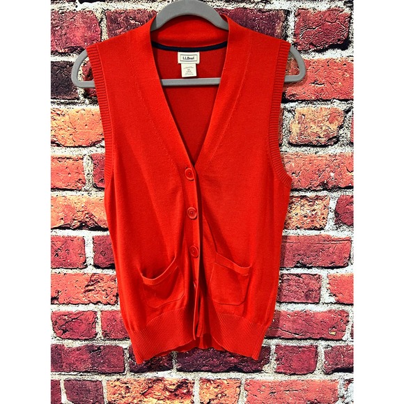 LL Bean Vintage Sleeveless Orange Cardigan Vest - Size XS - Picture 1 of 4